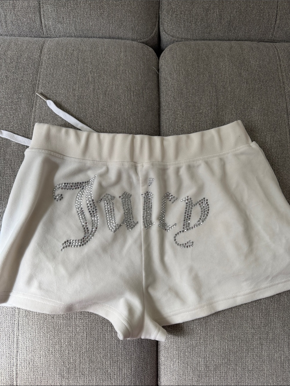 Juicy Couture White Rhinestone Logo Athletic Lounge Shorts